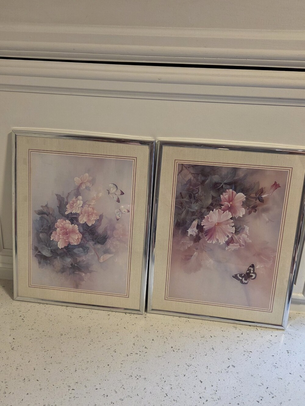 Vintage Silver Framed Butterfly Floral Wall Art